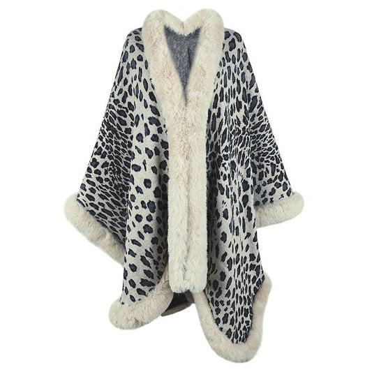 2022 Winter Thick Warm Poncho Fur Collar Cape Coat Women Vintage