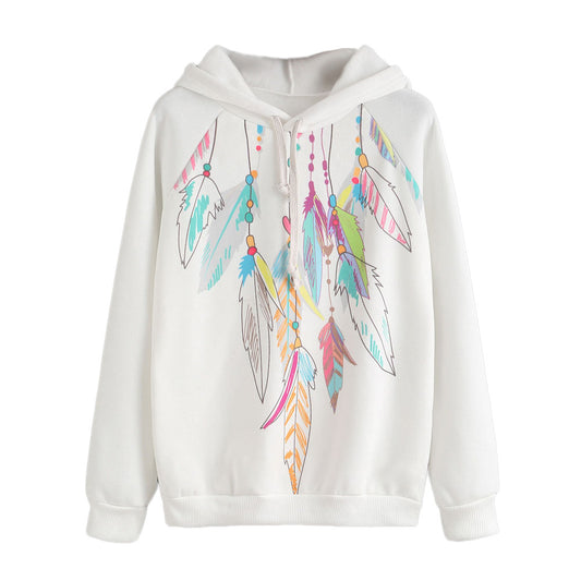 New Autumn Womens Pattern Hoody Dreamcatcher Feather Print Long Sleeve Hoodie Pullover Thin Sweatshirt Hooded Tops Blouse