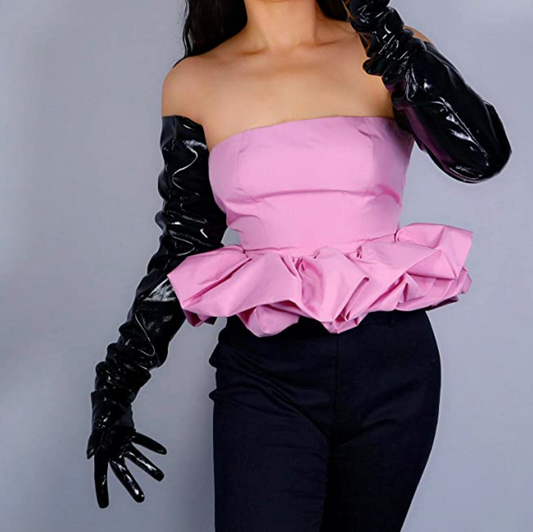 Long Leather Gloves for Women Oversized Loose Shoulder Length PU 35